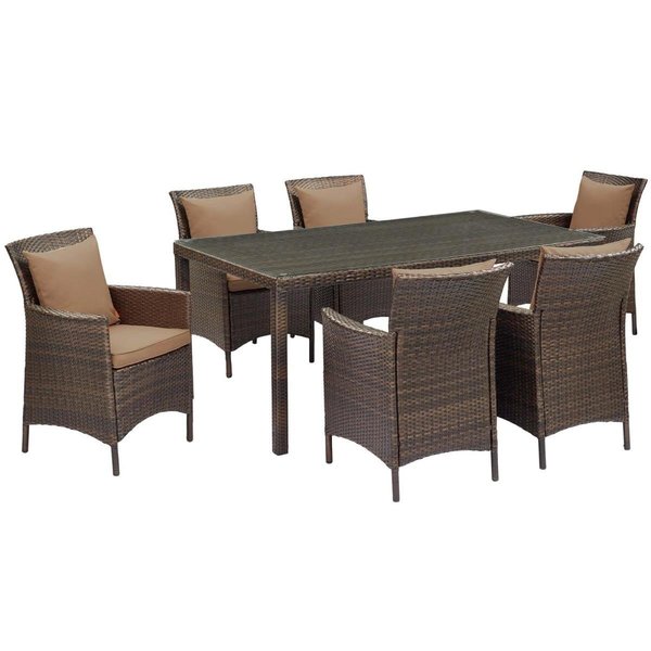 Patio Trasero Conduit Outdoor Patio Wicker Rattan Dining Set, Brown Mocha - 7 Piece PA1724496